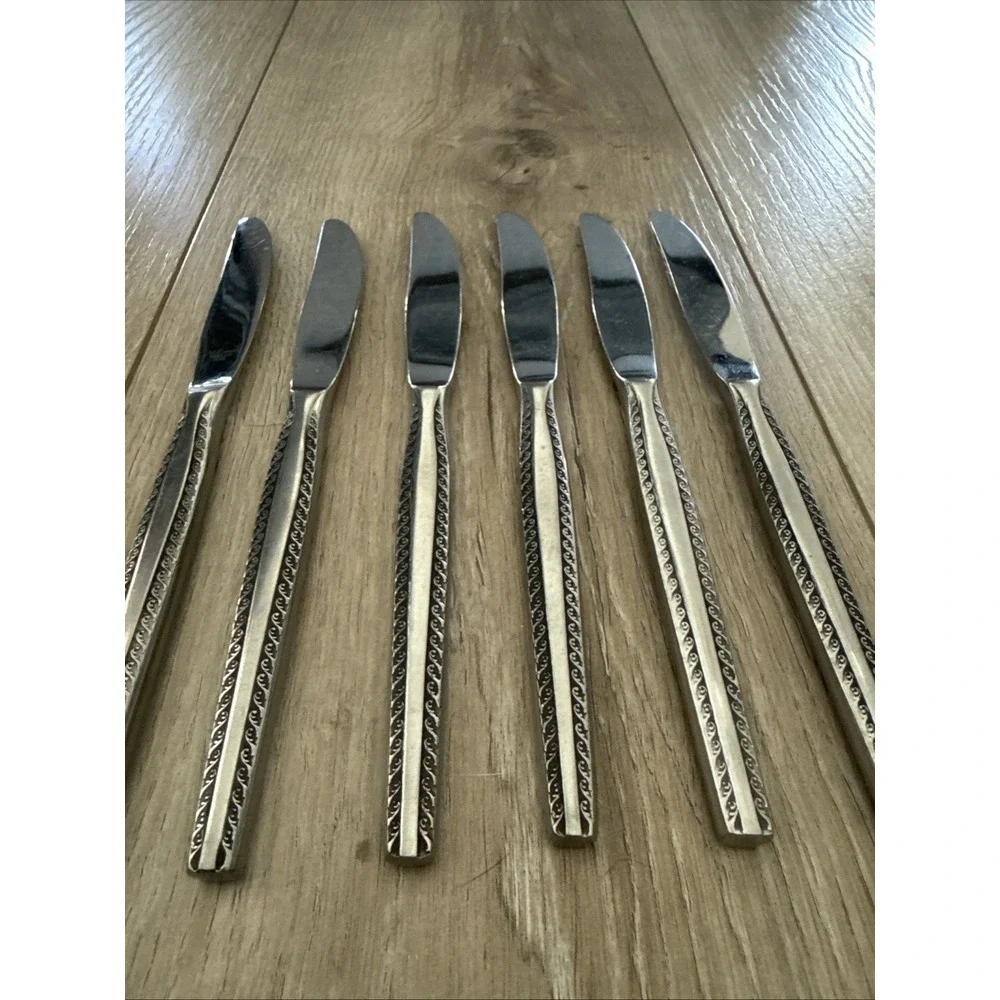 6 Vintage Granada National‎ Stainless Japan Flatware Dinner Butter Knife
